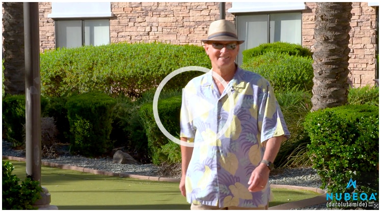 Thumbnail image of retired urologist Dr. Green walking outdoors, sharing his journey living with mCSPC