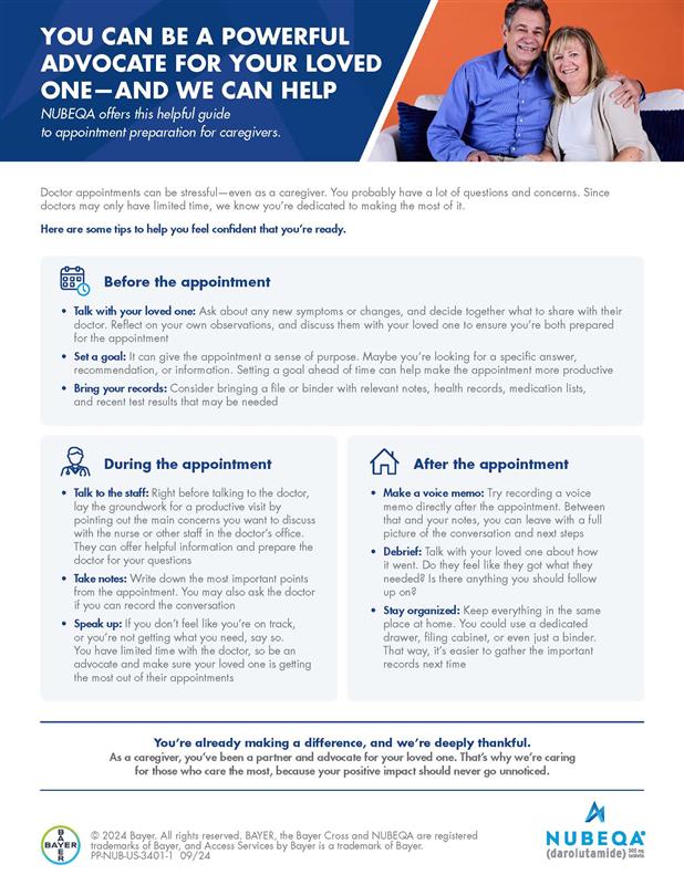 Downloadable guide to assist caregivers as they prepare for doctor appointments with their loved ones